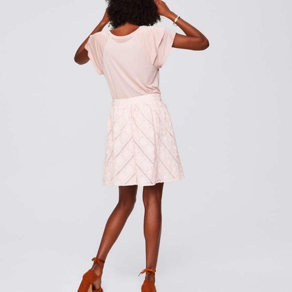 LOFT Light Pink Chevron Floral Cutout Cotton Skirt - Picture 4 of 8